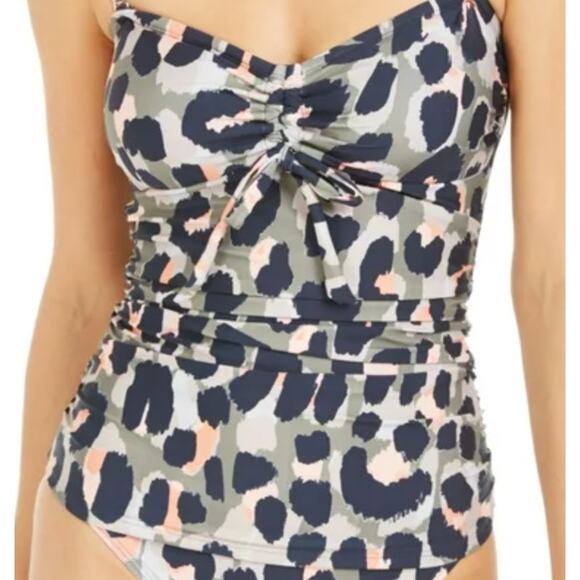 DKNY Womens Green Animal Print Tie Front Swim Top Tankini Small NWT - Picture 1 of 3
